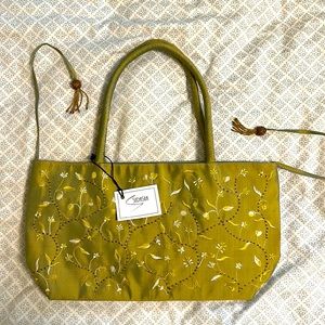 Beautiful! Silk olive green embroidered handbag - new with tags!